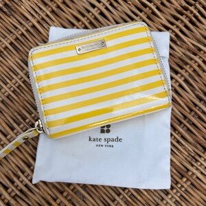 Mini Kate Spade Yellow and White Striped Wallet with Dust Bag
